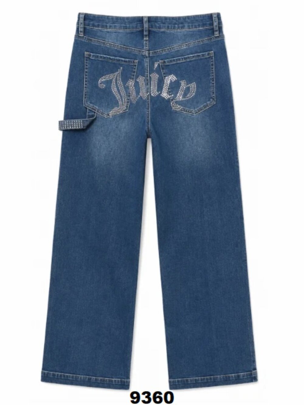 NWT Juicy Couture Abbot Rhinestone Wide Leg Carpenter Denim Blue Jeans Size 5/27